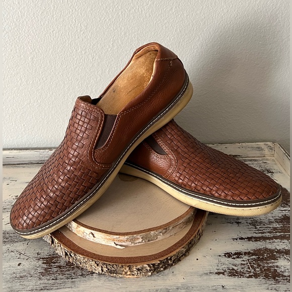 Johnston & Murphy McGuffey Woven Leather Slip-On Loafers 11.5 Tan